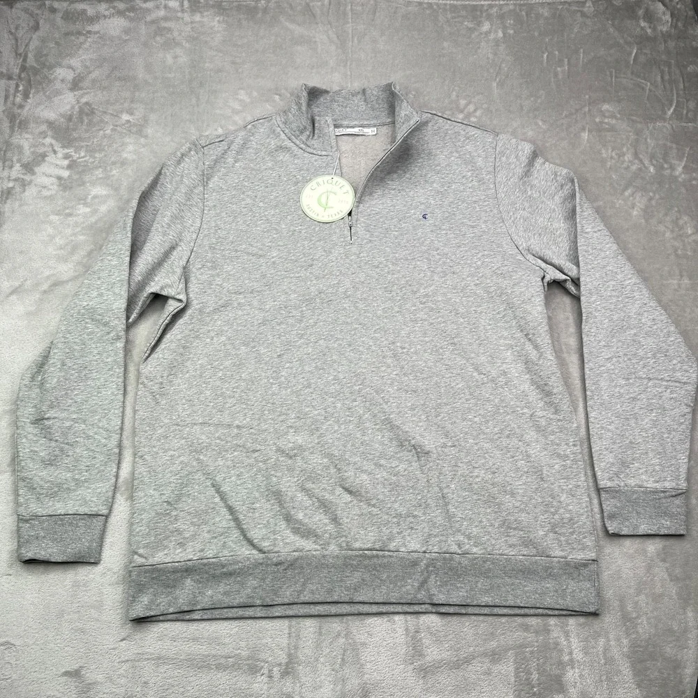 Criquet Pullover Mens 2XL Gray Quarter Zip‎ Fleece Logo Preppy Performance New